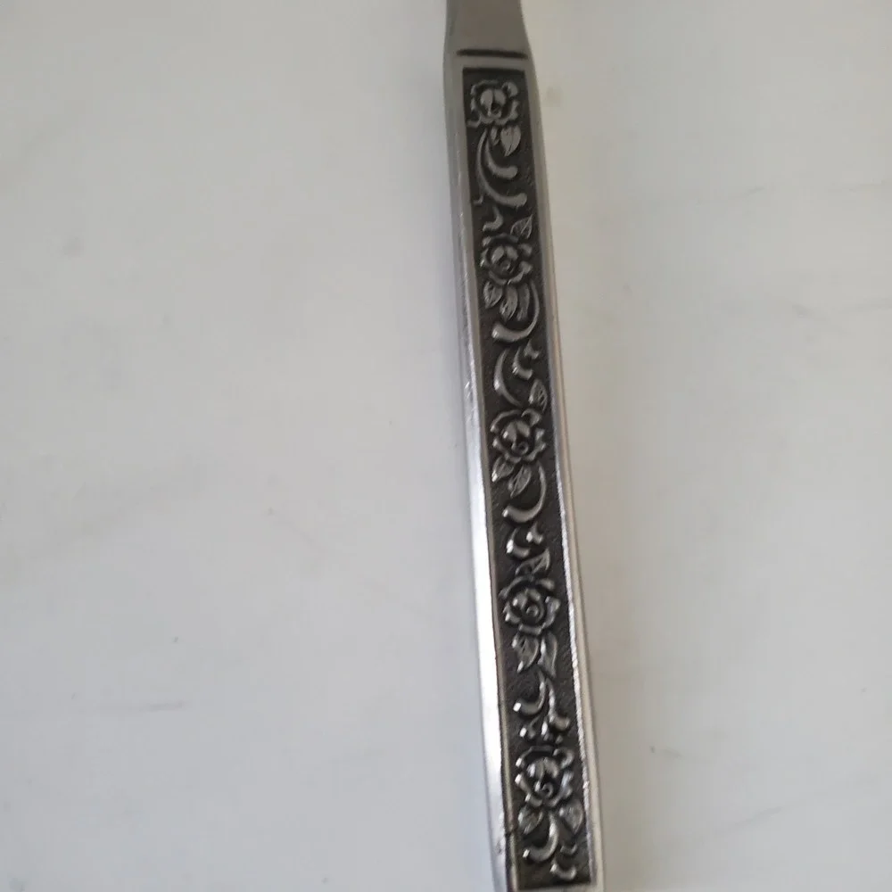 Nasco Stainless Japan Dinner Knife Vintage Floral Rose Blackened Handle Serrated